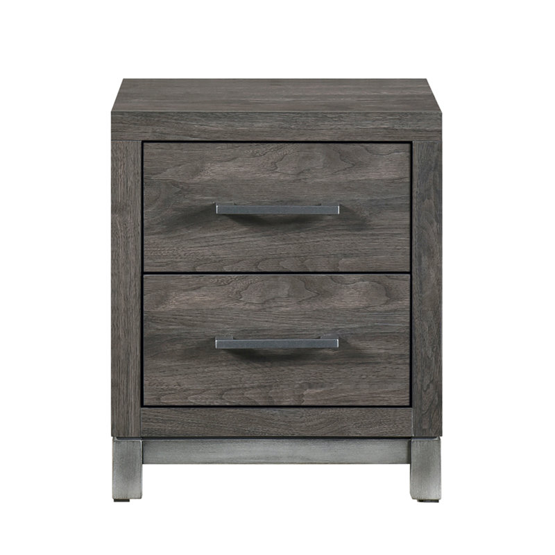 Belle table de chevet moderne et élégante 1 pièce avec 2 tiroirs gris brunâtre et finition argent antique