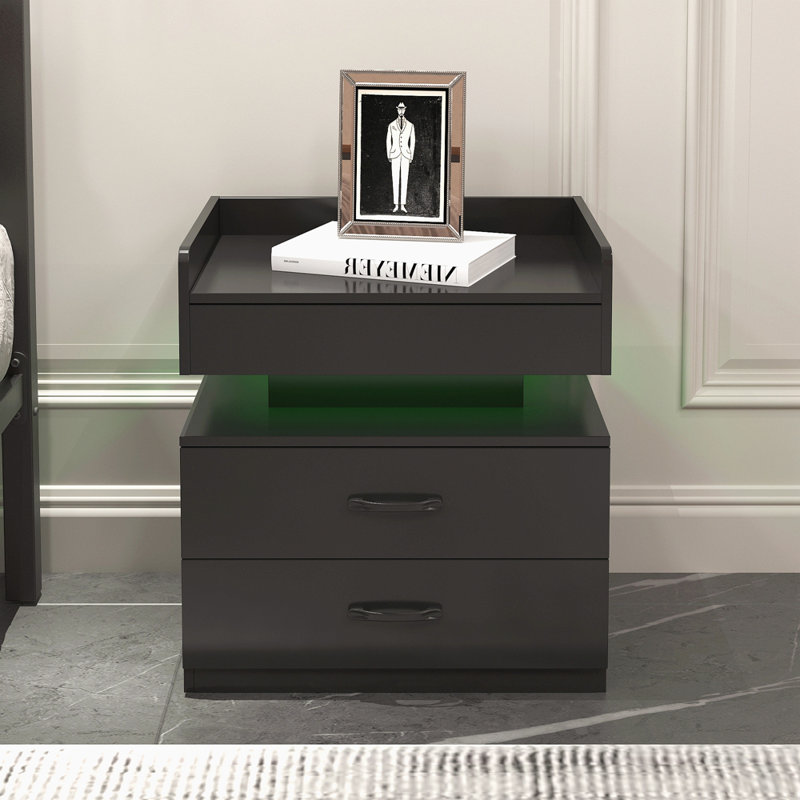 1 Set Nightstand With Adjustable LED Strip Light, 2-Drawers, Large Storage Space, Suitable For Bedside Table, Coffee Table, Sofa Side Table Or End Table For Study Desk