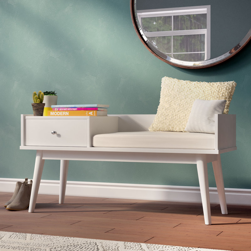 Hartnett Linen Upholstered Storage Bench, White