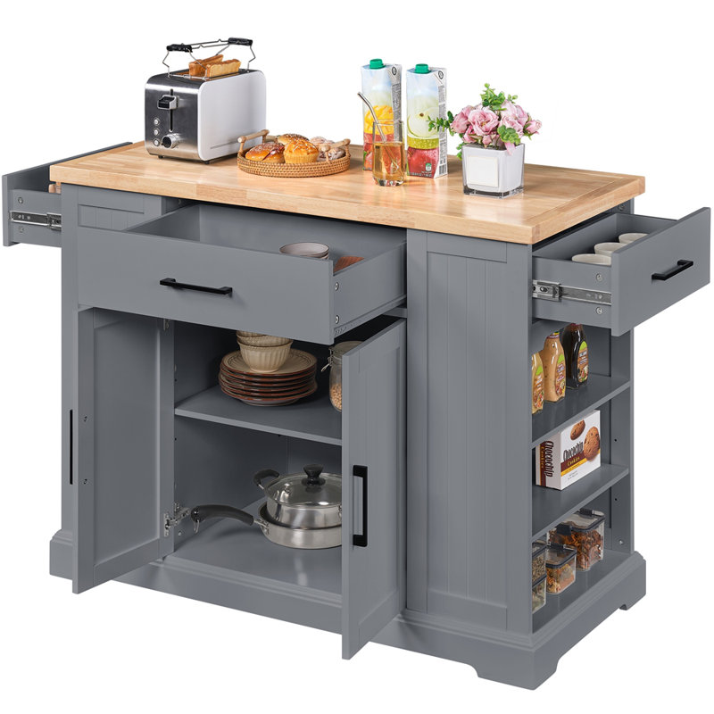 Londono Solid Wood Top Kitchen Island, Dark Gray