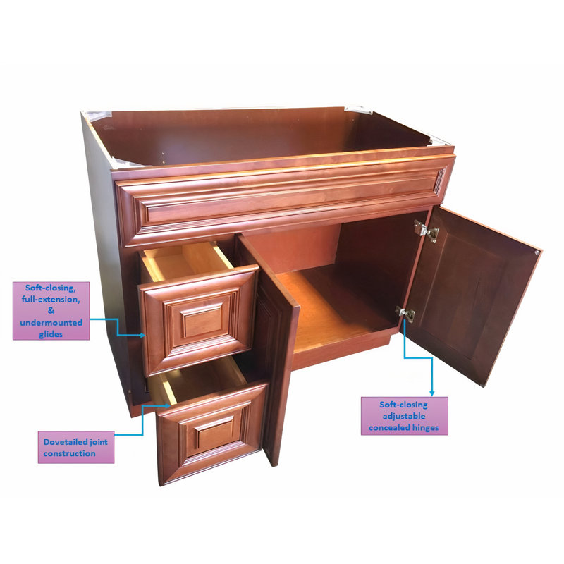 36'' Bathroom Vanity Sink Base with Drawers Cabinet in Maple Walnut