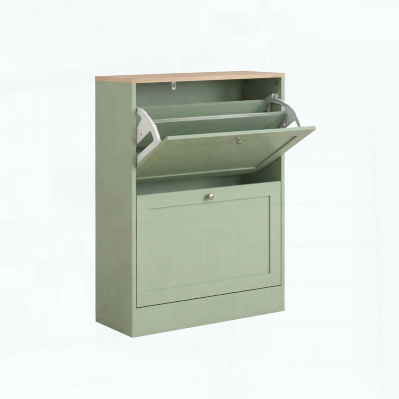 Range-chaussures moderne avec tablettes réglables, Vert, chêne clair