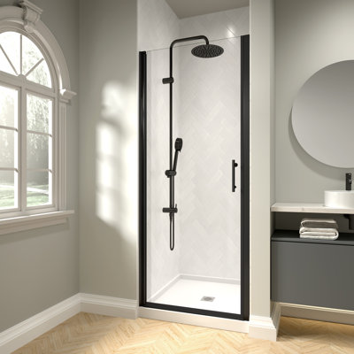 Porte de douche pivotante sans cadre 24 "- l 25 3/8" x H 72 "avec verre trempé transparent de 1/4" (6mm)