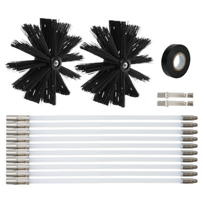 Chimney Cleaning Kit – 10 Flexible Rods, 2 Brush Heads, 2 Adapters & 1 Insulation Tape – Professional Flue Sweep Set for Fireplace, Wood Stove, Dryer Vent