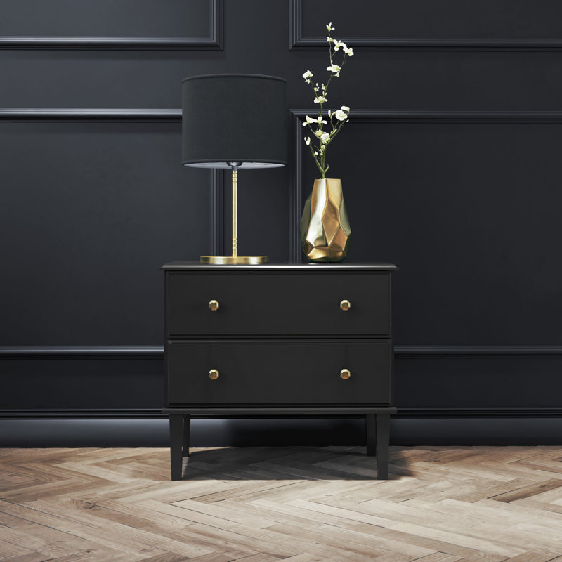 Lux Black 2 Drawer Nightstand with Gold Accents