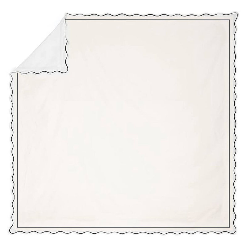 400TC Cotton Scallop Embroidery & Border Sateen Solid Duvet Cover Set, Twin XL Duvet Cover + 2 Standard Pillowcases