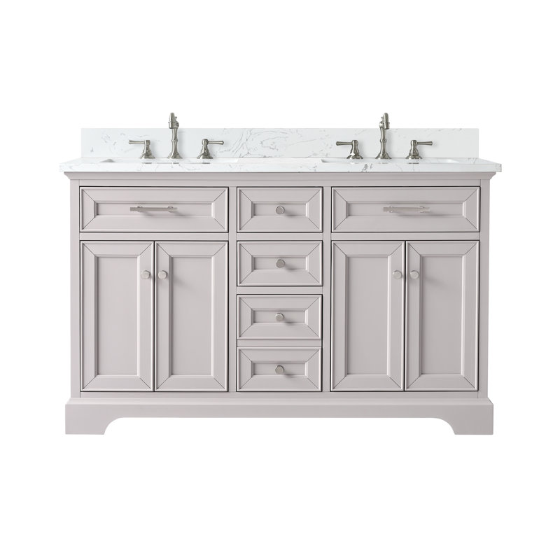 Thompson 54" W Double Bathroom Vanity, Taupe/Brushed Nickel