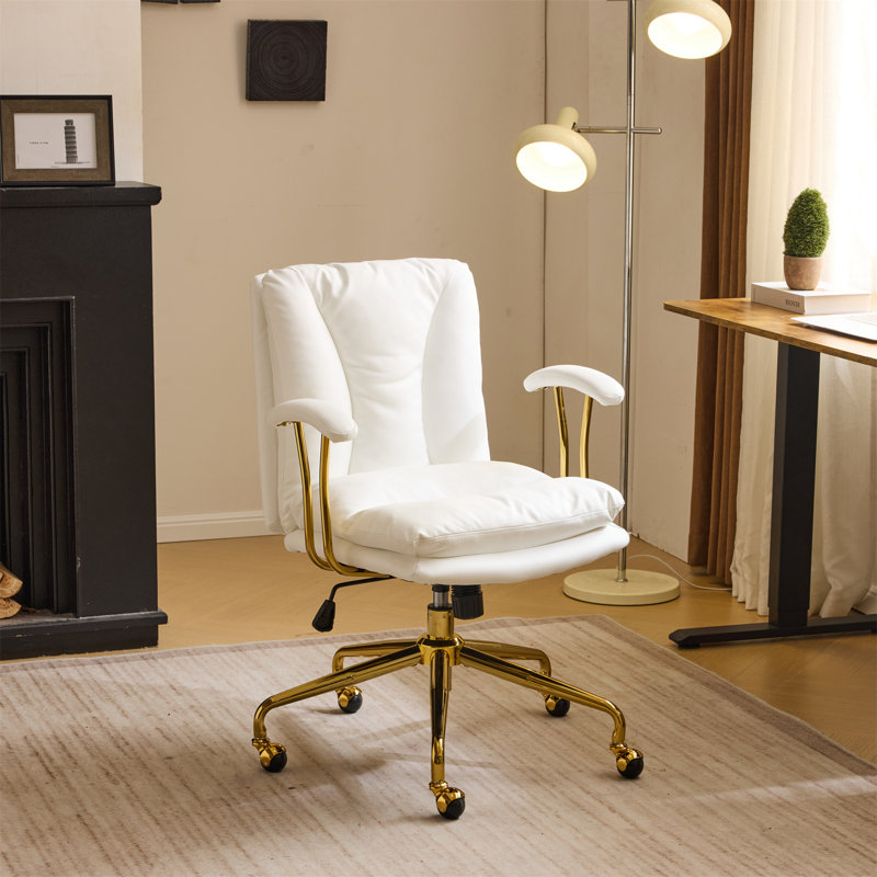 Chaise de bureau pivotante rembourrée en polyuréthane 24 po, Blanc