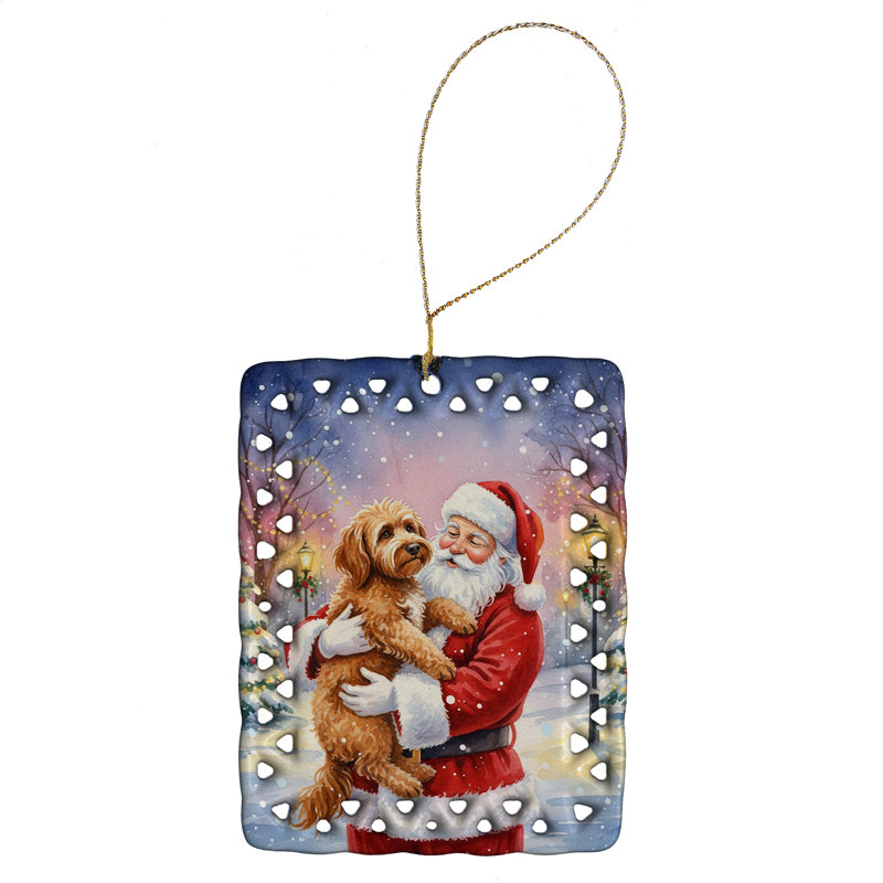 Ornement en porcelaine Labradoodle avec le Père Noël, Labradoodle
