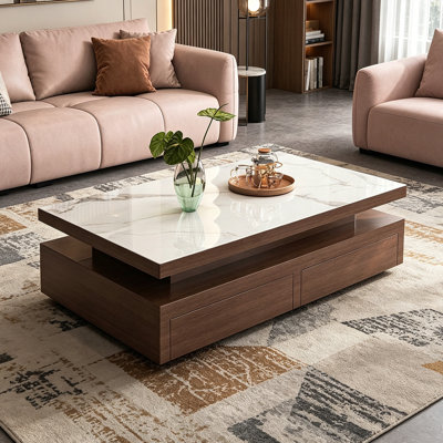 High-End Rectangular Storage Slate Coffee Table