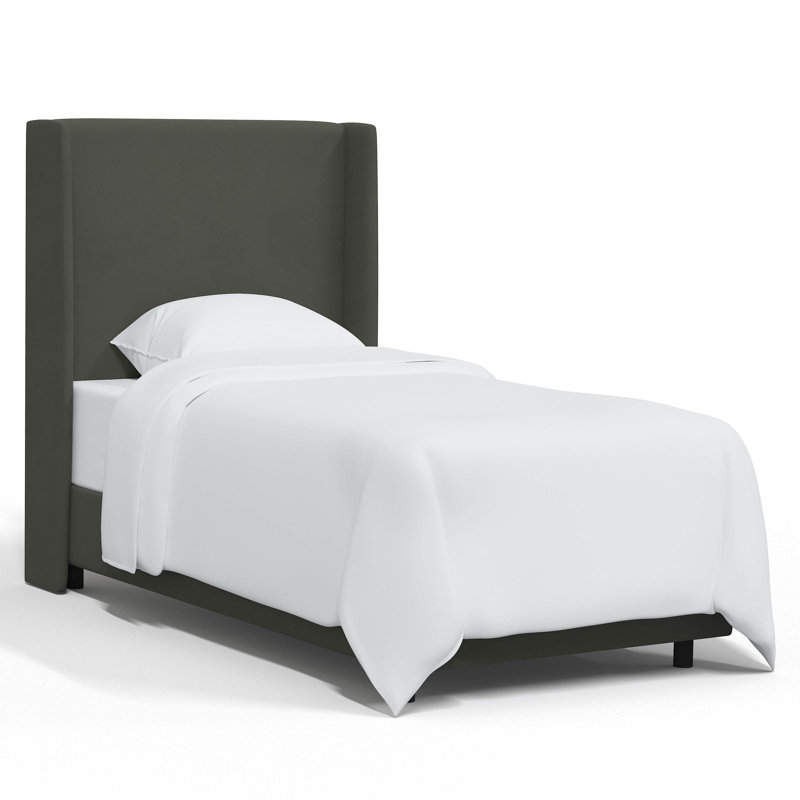 Dinapoli Upholstered Wingback Bed, Classic White Velvet, Twin