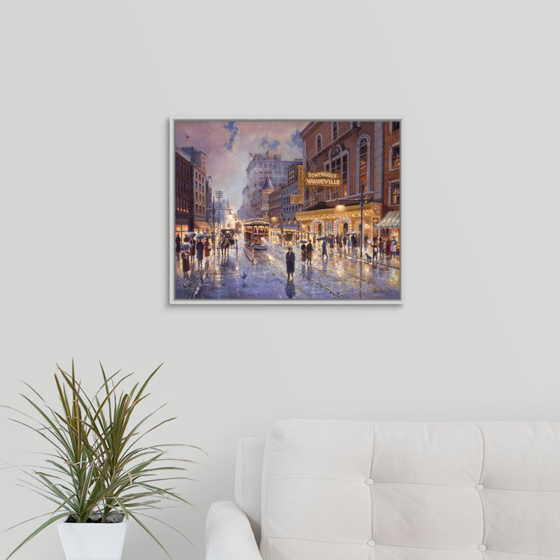 « continuous vaudeville » par jess hager, peinture sur toile, H 16 po x l 20 po x P 1,75 po, Cadre blanc