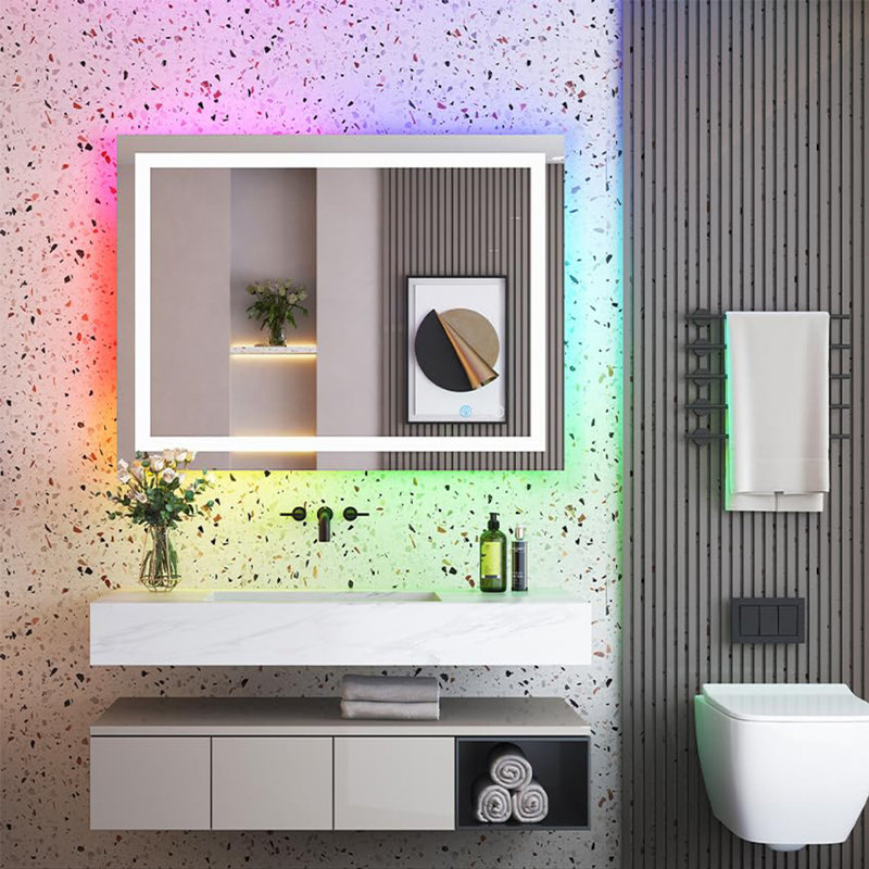  Wayfair Basics® UL Certified RGB Backlit & LED Frontlit Anti-Fog Tempered Glass Bathroom/Vanity Mirror, 48" x 36"