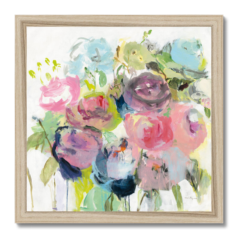 Bright Summer Peonies by Marilyn Hageman - Painting, 34cm H x 34cm W, Natural Wood Framed Paper Print