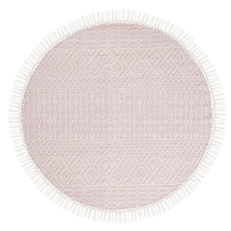 Aldeline Hand-Woven Flatweave Wool Ivory/Pink Area Rug, Round 6'