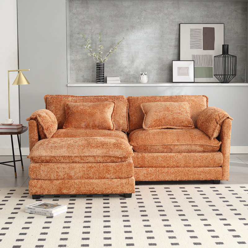 Luxurious Oversized Double Sofa with Removable Armrests and Side Pockets, Orange