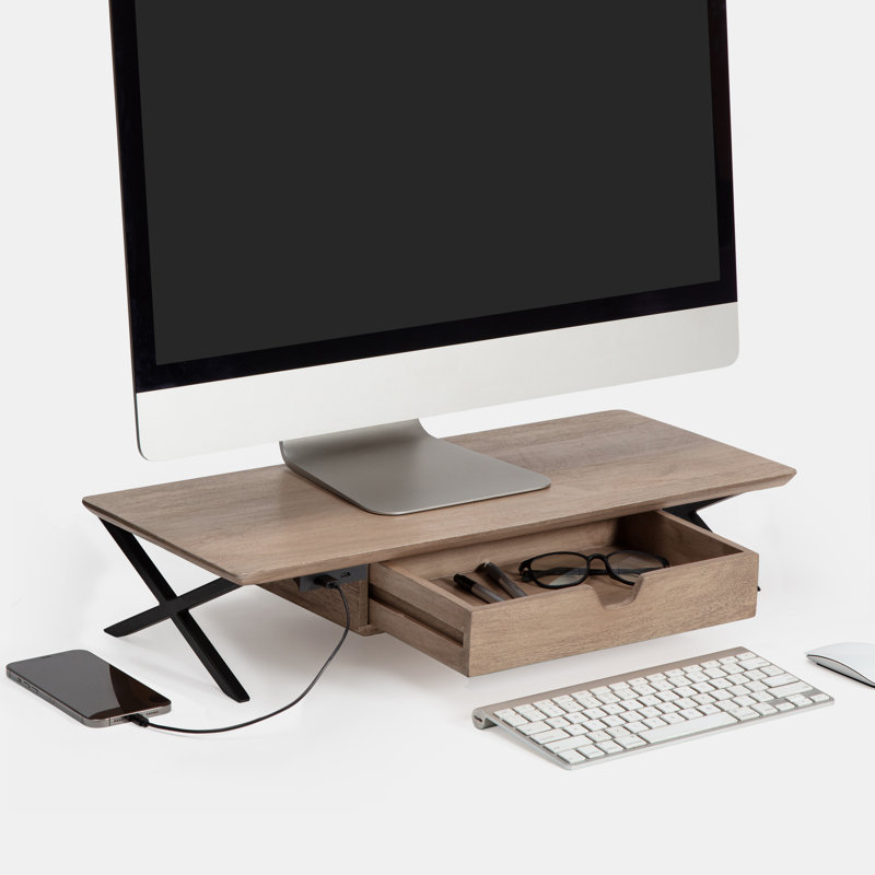 Support pour écran avec tiroir et port USB Sumekh, 24 pouces, Biscotti/Black