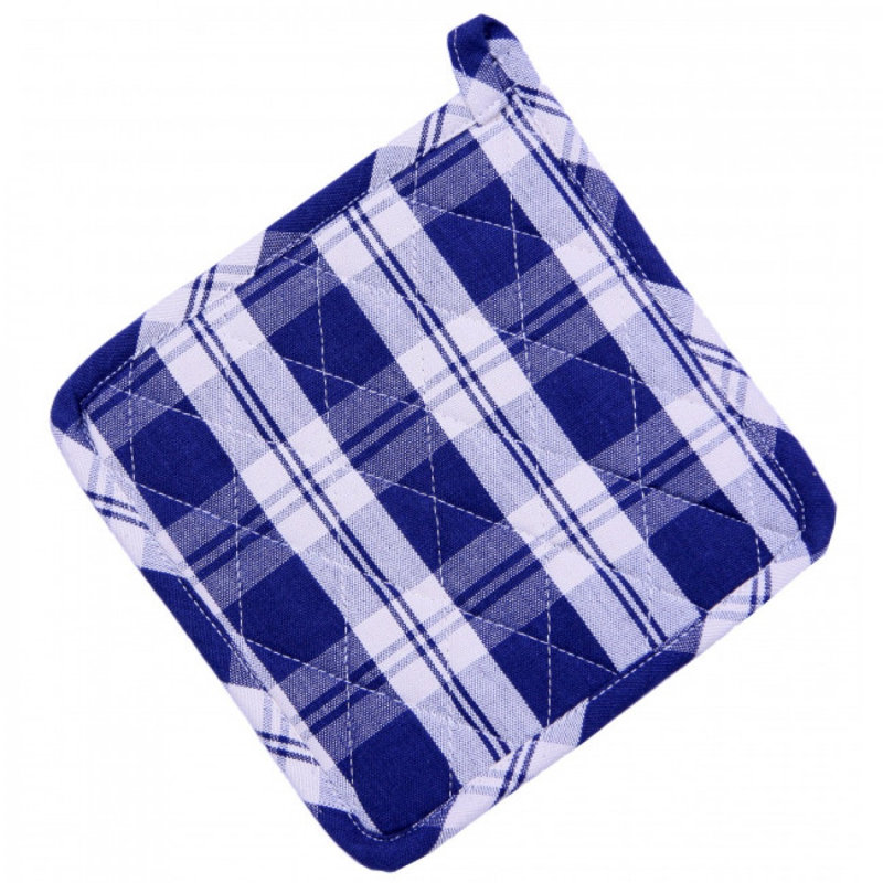 Ensemble de 2 porte-pots à motif à carreaux bleu marine, Blue/White