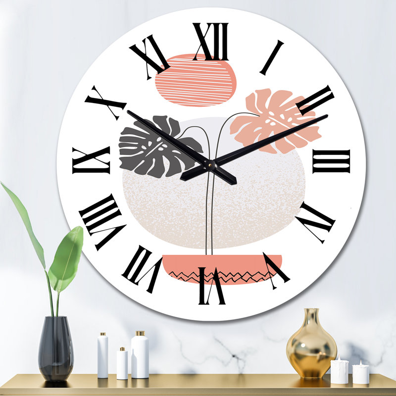 «Tropical Monstera Leaf One Line Art», horloge murale moderne, Grand