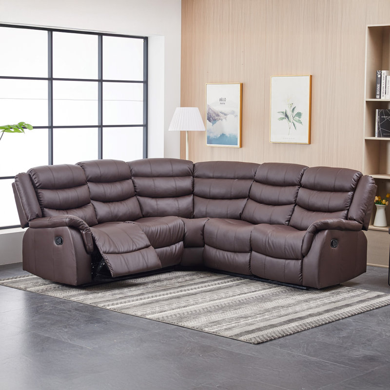 Lotus 6 Seater Faux Leather Reclining Corner Sofa , Brown