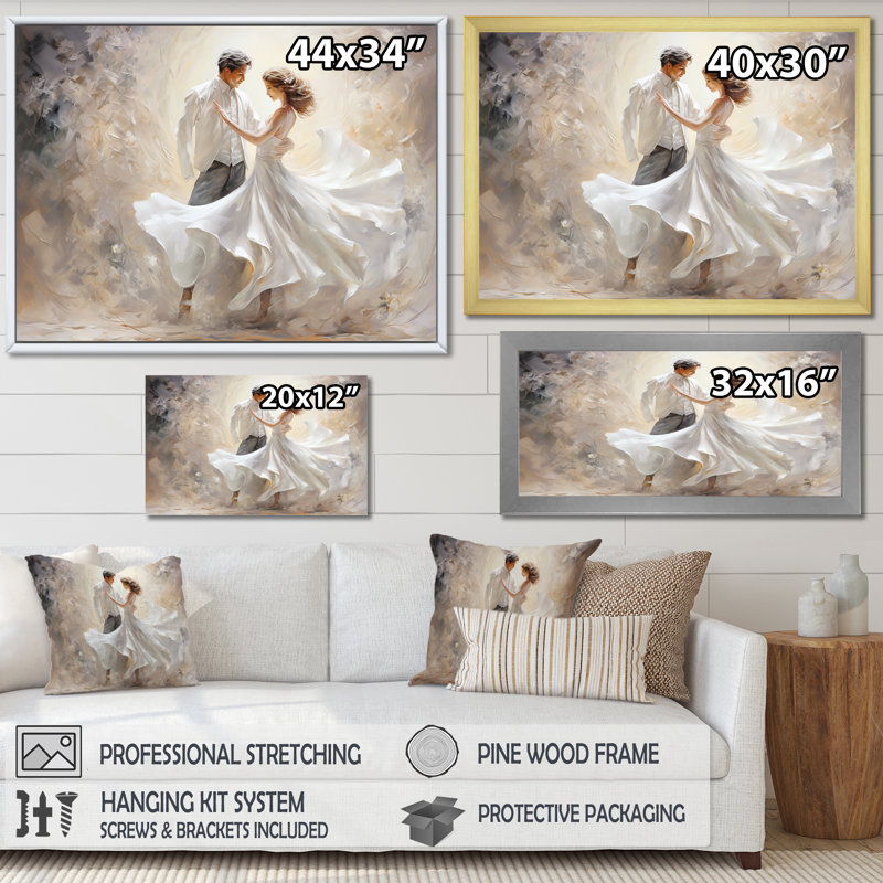 Danse valse en blanc II sur toile, Toile tendue, L 40 po x H 30 po x P 1,5 po