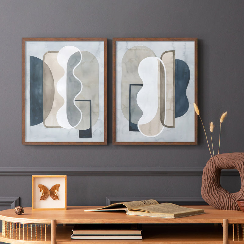 Shapes and Shadows I-Premium, reproduction encadrée prête à accrocher - aucun clou requis - aucun clou requis, Noyer