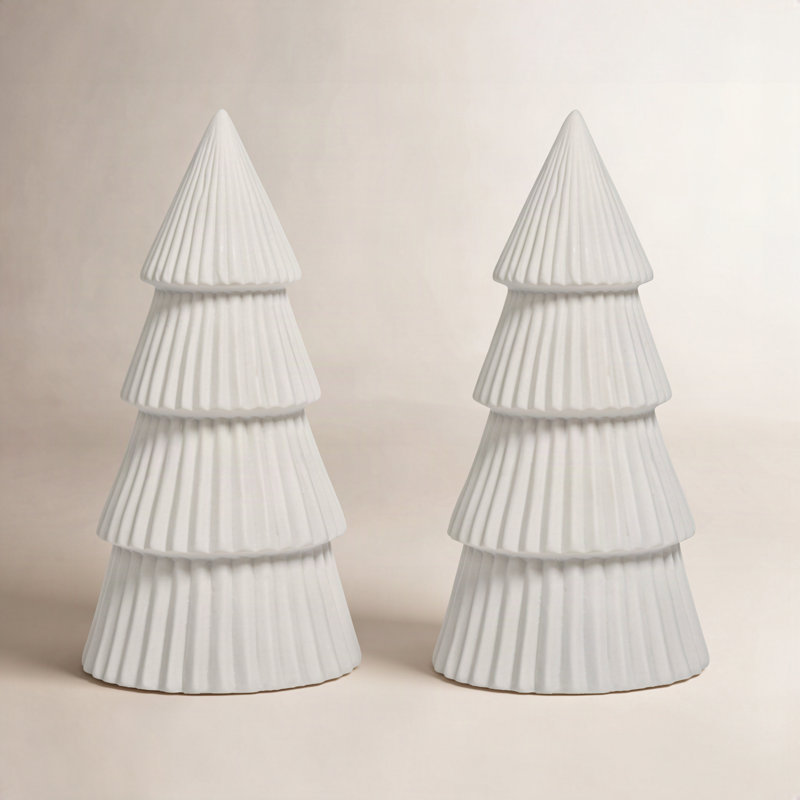 Ensemble de 2 sculptures d'arbre émaillé, H 12 po x l 4 po x P 4 po, Blanc