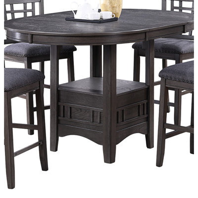Table de salle à manger contemporaine avec rangement ouvert en bois massif, gris et bois