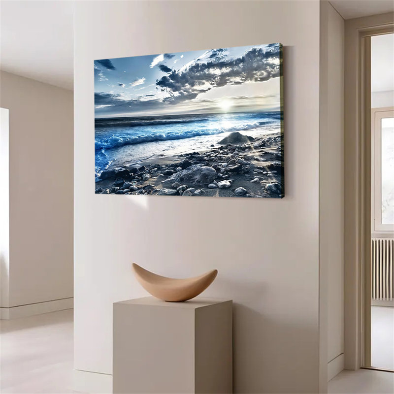 Affiche bleue du coucher de soleil au bord de la mer, 24 po x 36 po