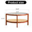 Table basse ronde moderne avec base en bois massif, plateau en verre artisanal et table à deux étages Pe