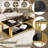3 Piece Rectangle Glass Coffee Table Set, Modern Living Room Table Set with 1pc 47.5" Coffee Table & 2pcs 19.9" End Tables, Luxury Glass Coffee and End Table Set with Asymmetrical Metal Base & Lower Shelf for Home Office-2004460659