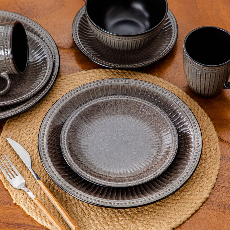 Piece Porcelain China Dinnerware Set - Service for 8, Brown
