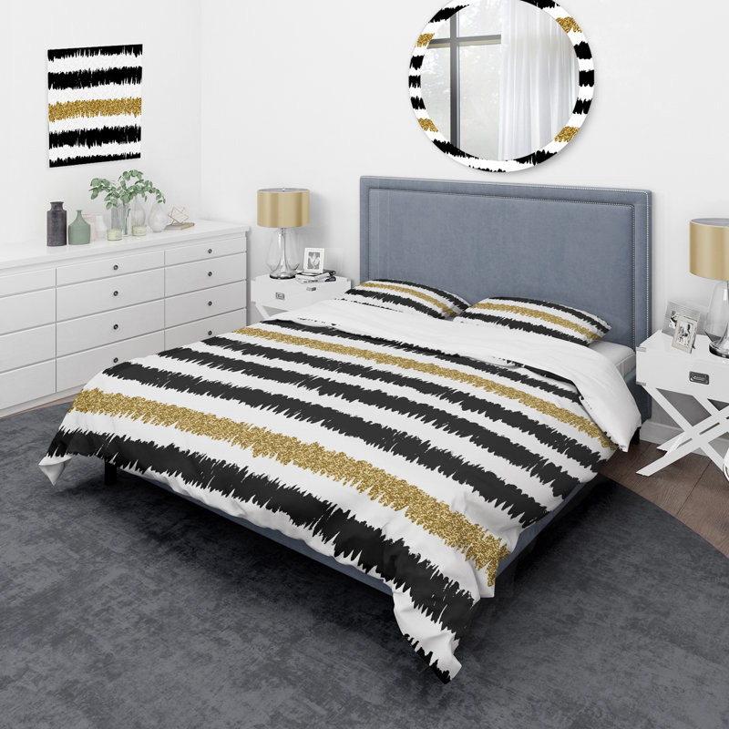 Motif à rayures noires - Ensemble de housse de couette abstrait - Microfibre de polyester