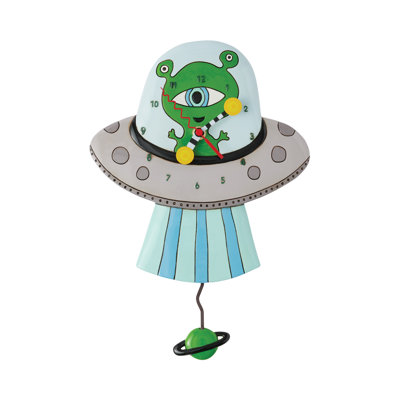 Allen Designs Alien in UFO Time Traveler Battery Operated Sculpted Pendulum Wall Clock 9.76 Inch