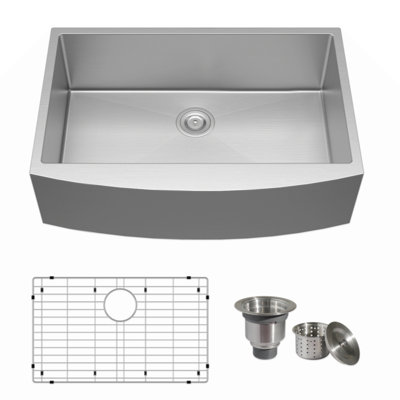Évier de cuisine en acier inoxydable à tablier frontal de cuisine de calibre 16 avec cuve de 10 pouces de profondeur de 10 pouces avec accessoires