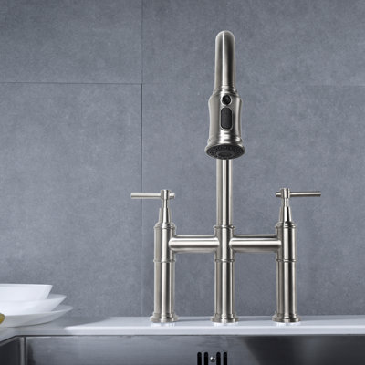 Robinet de cuisine en nickel brossé avec douchette rétractable, poignée double pour un contrôle simple de l'eau et un réglage de la température, buse haute rotative à 360 °, laiton, jet de robinet d'aérateur à éclaboussures à peine perceptible