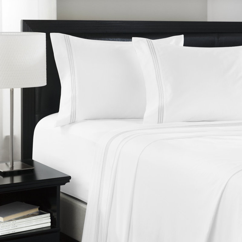 Elegant Deep Pocket Microfiber Sheets With 3-Line Embroidery, Full Sheet Set, White