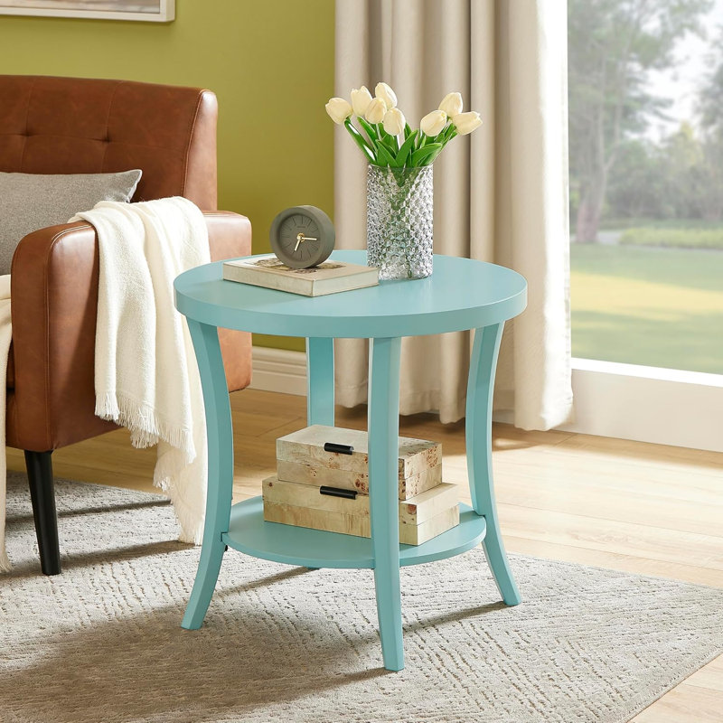 Table de bout à tablette ovale contemporaine Perth, bleu sarcelle, Sarcelle