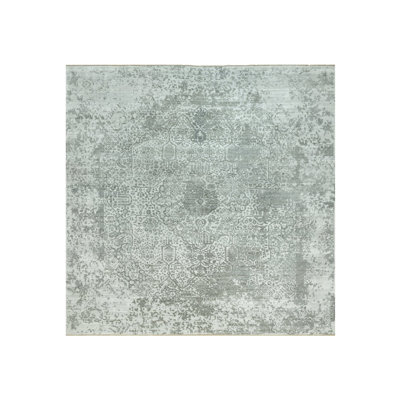 14'x14' Gray Zoroastrian Hand Knotted Wool and Silk Square Oriental Rug BC8AE6B5B8874B9CB827D9FBCBFCF4B2