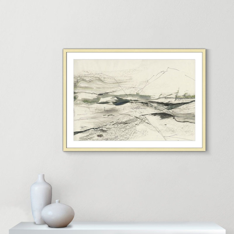 " Green Sketches " by PI Studio, Blanc, H 25,5 po x l 35,5 po x P 1,25 po, Cadre doré encadré