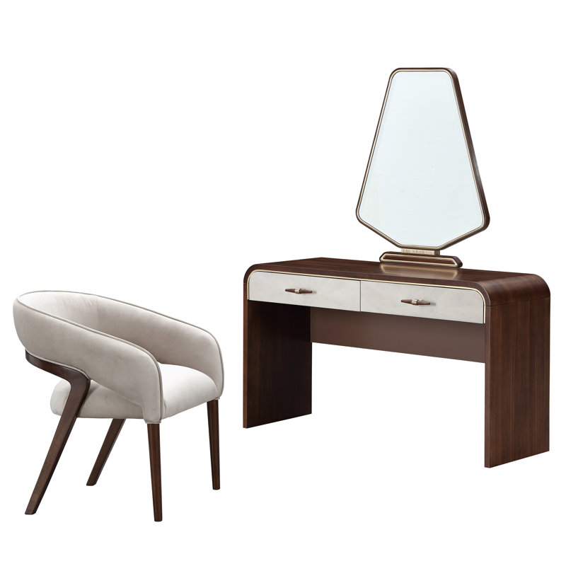 Houston Vanity Table With Mirror & Chair - Walnut
