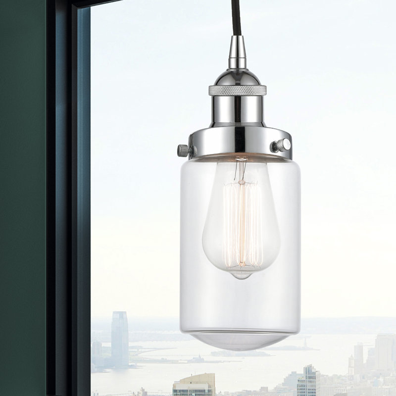 Luminaire suspendu cylindrique à 1 lumière Saroyan, Transparent, Chrome poli