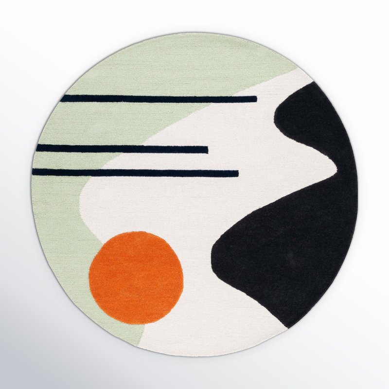 Felipe Handmade Wool Green/Black Rug, Round 6'