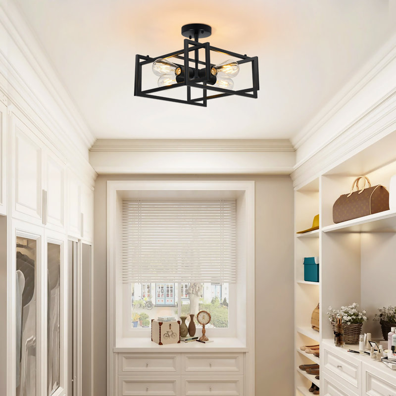 Juvraj 4-Lights Semi Flush Mount Ceiling Light With Metal Cage, Black