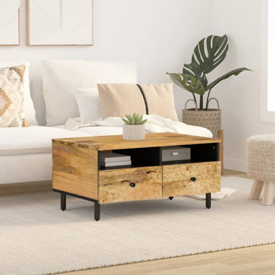 Soila Solid Wood Four Leg Coffee Table with Storage