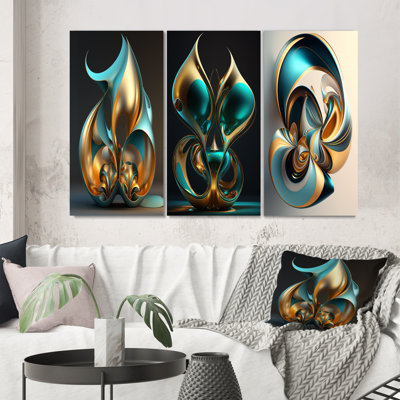 " Rhythm Of Infinity 3D Turquoise Gold Sphere VI " 3 - Pieces