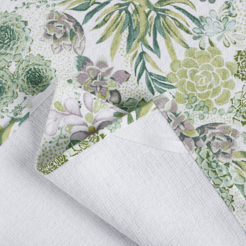 Martha Stewart Succulents Kitchen Towel Set 2-Pack 16"X28", Green/Purple/Yellow/White