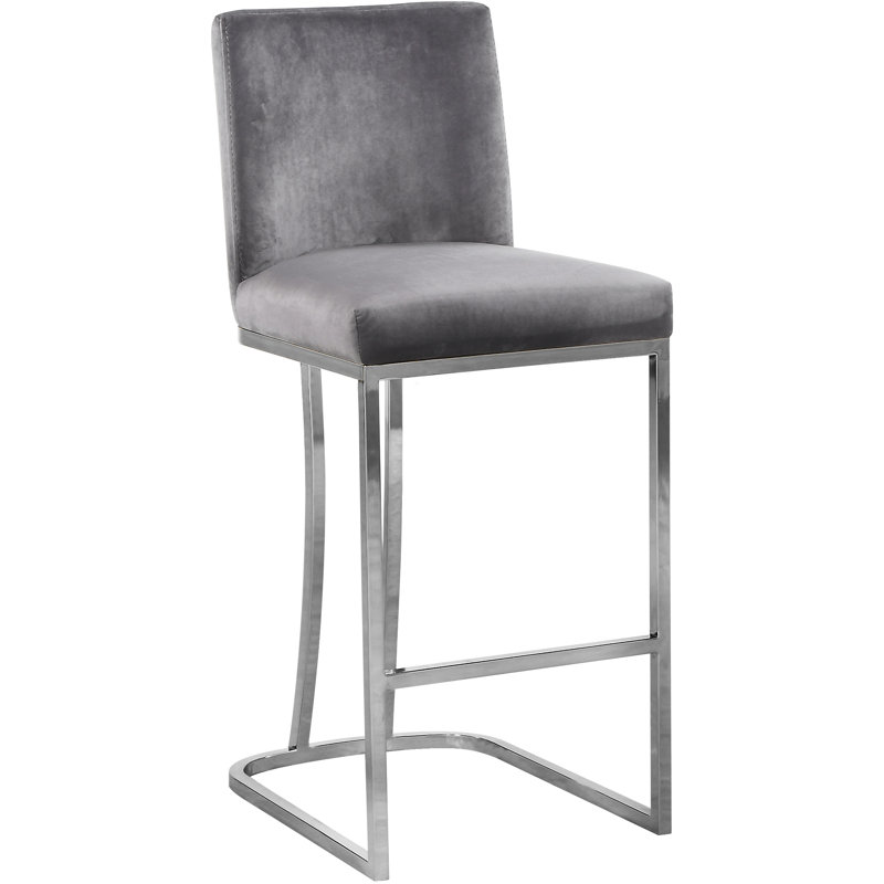 Tabouret de comptoir 26 po Heidi, Velours gris, Chrome
