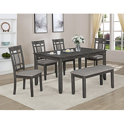 6Pc Dinette Rectangular Table Upholstered Chairs Bench Dining Room Wooden Dining Set Furniture Transitional Contemporary Style 6Pc Dinette Rectangular Table Upholstered Chairs Bench Dining Room Wooden Dining Set Furniture Transitional Contemporary Style