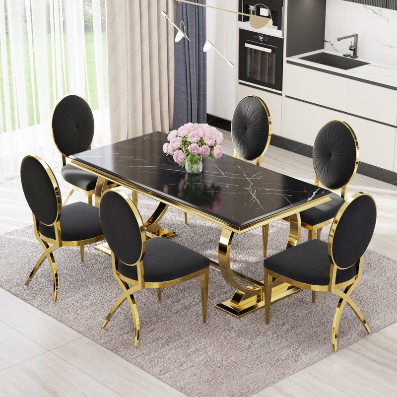 Chaises de salle à manger d'appoint en velours noir doré avec pieds en métal doré